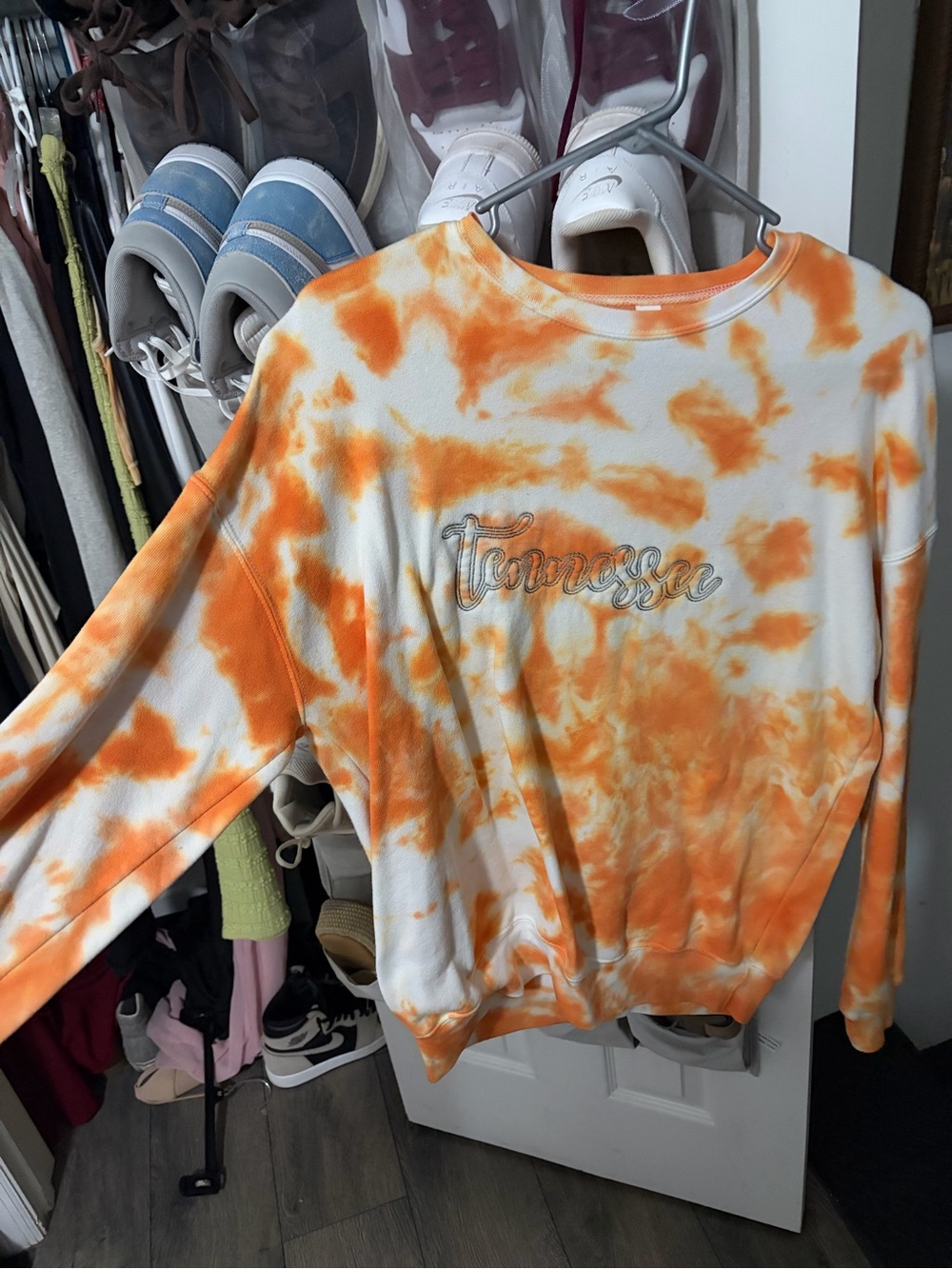 Bella Canvas Orange and White Tie-Dye Crewneck with Script Logo